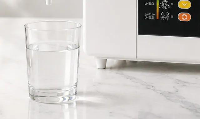 یک لیوان Kangen Water تازه در کنار SD501DX